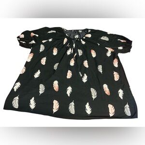 SHEIN Black Blouse with Feather Pattern